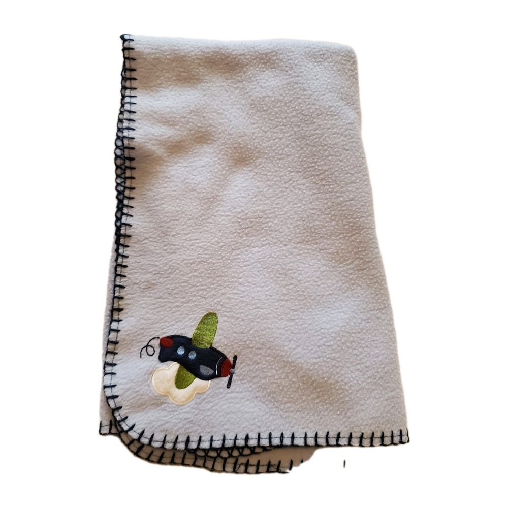 Garanimals Baby Blanket Blue Airplane Fleece Navy Stitched Edge Nursery‎ Boy